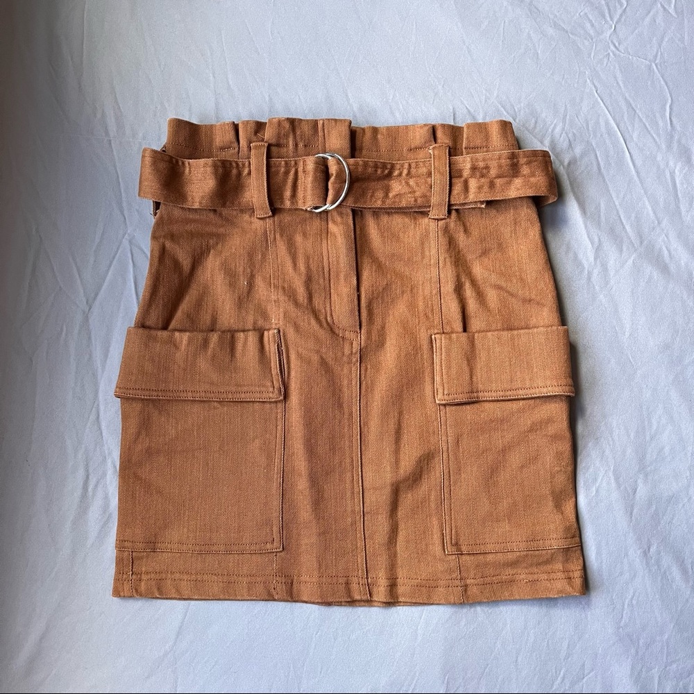 BROWN BELTED UTILITY MINI SKIRT
